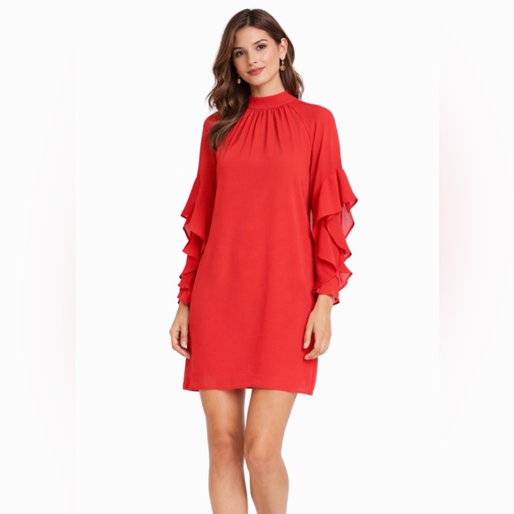 Maggy London Dresses & Skirts - Maggy London Dress Red Long Sleeve Ruffle 2
